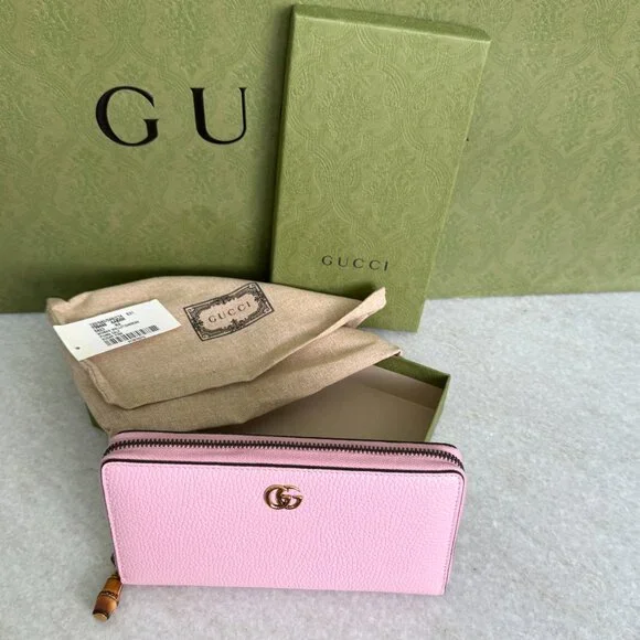 Gucci Bamboo GG Pink Leather Zip Around Long Wallet 739499 AABXM 5823